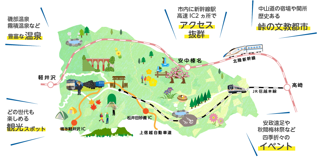 安中市の地図イラスト