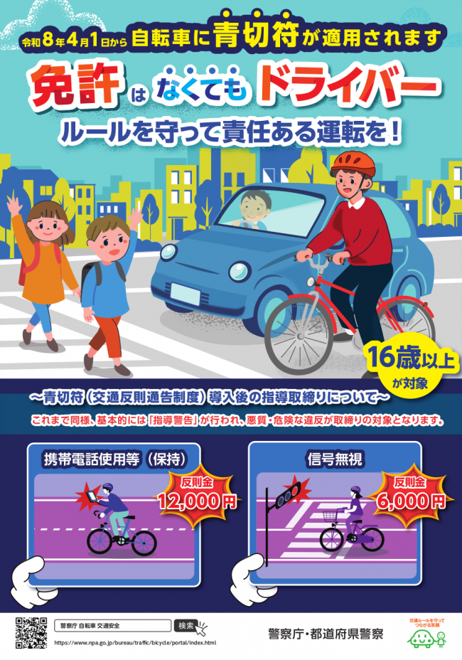 自転車に青切符制度が適用されます。表面